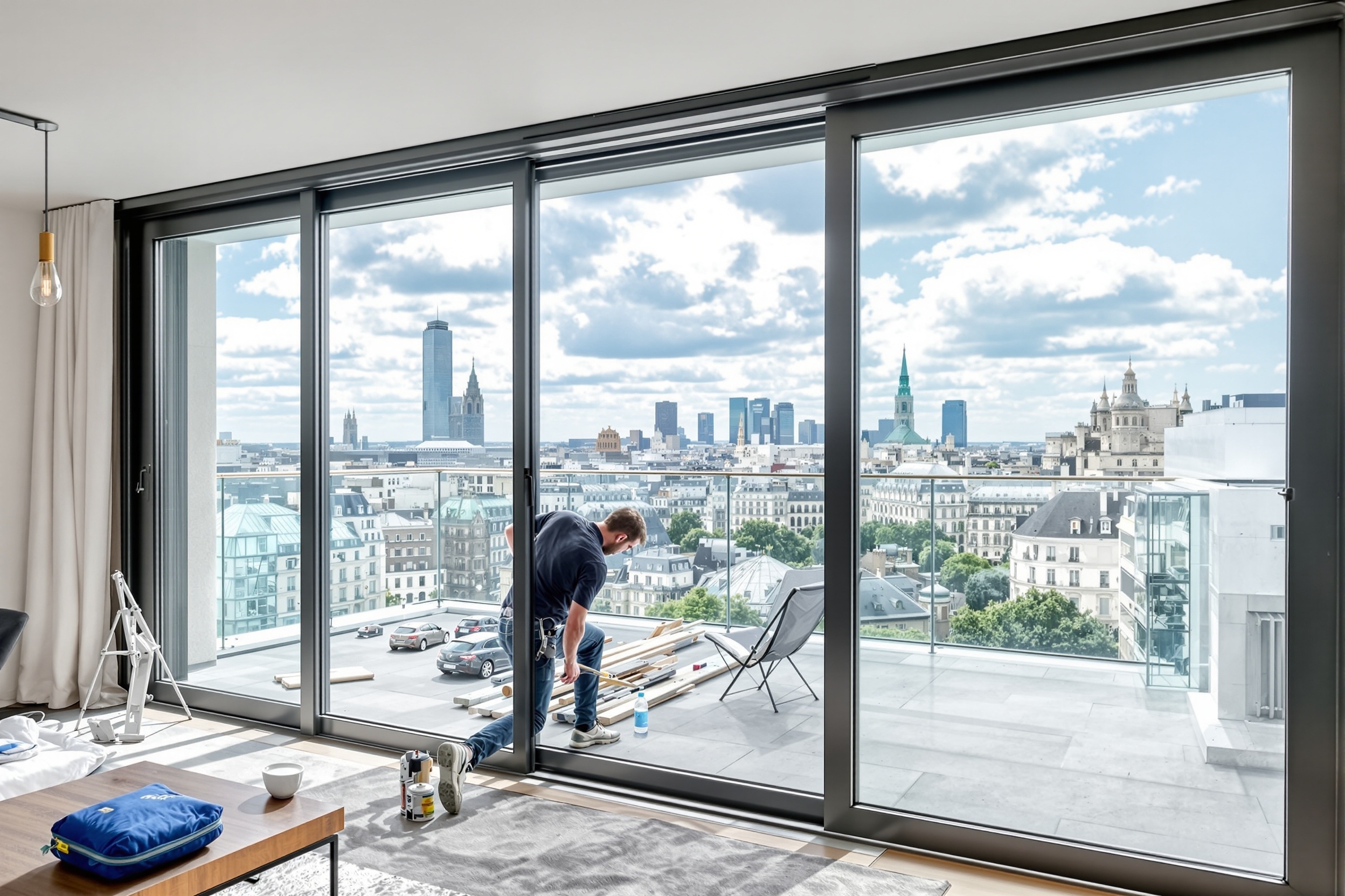 Vitrier à Evere installant un vitrage dans un appartement moderne